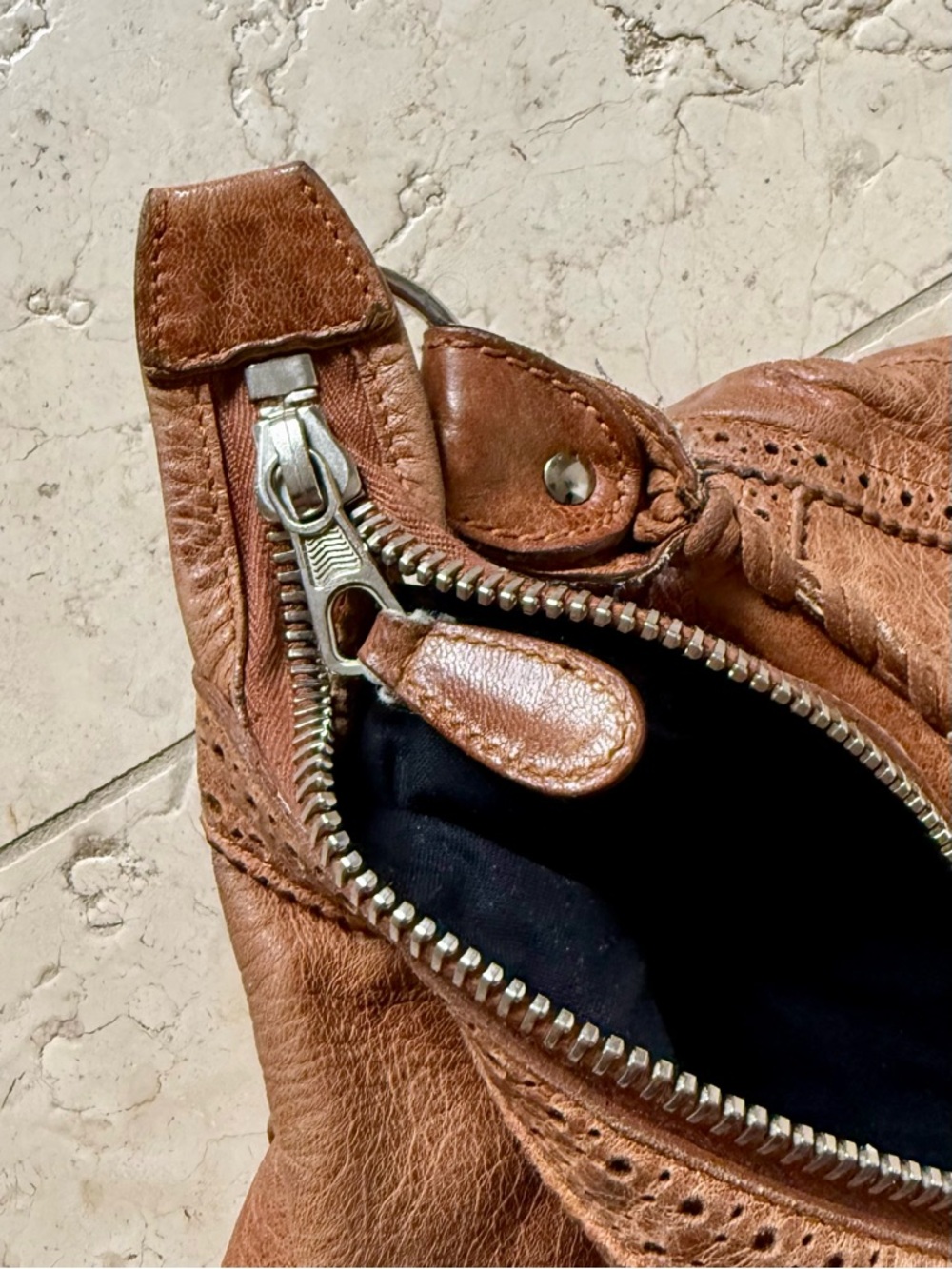 Balenciaga Vintage Motocross Brogue Day Hobo Bag, Brown Leather, FLAWS - Picture 11 of 16